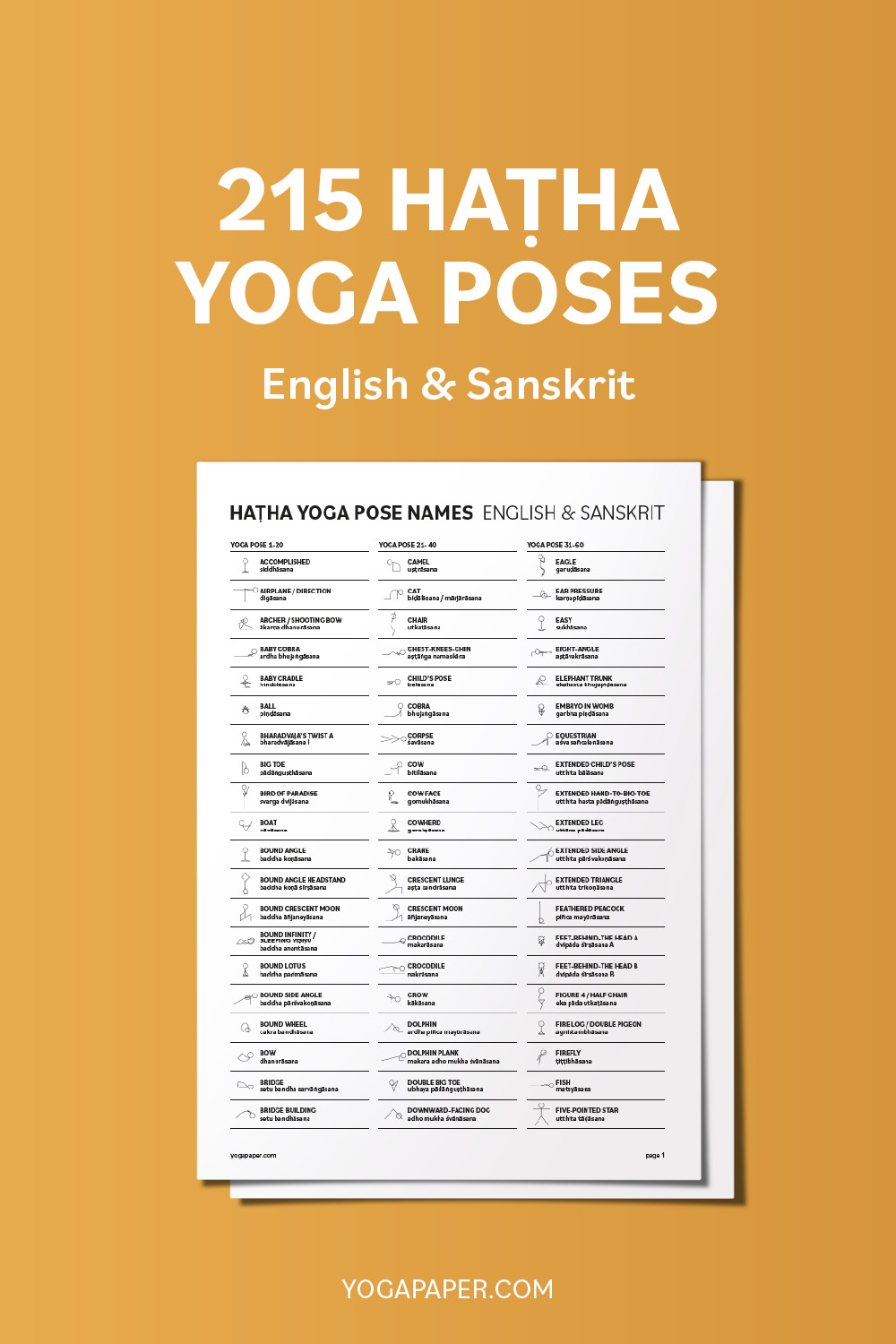 hatha yoga pose names english sanskrit cheat sheet