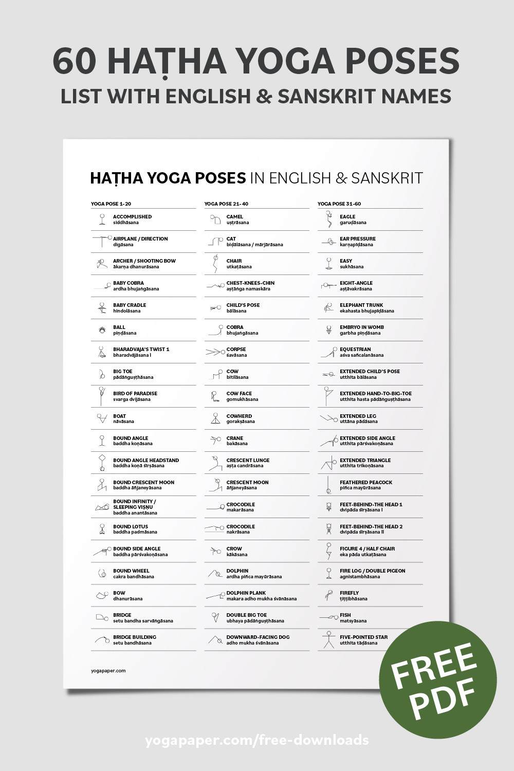 Yoga Poses In English And Sanskrit Yoga Paper